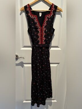 Gap - Black Maxi Dress with Red Embroidered Trim